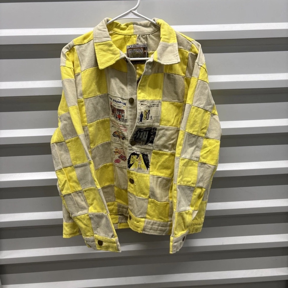 Vibrant Yellow and Cream Checkered Men's Jacket
